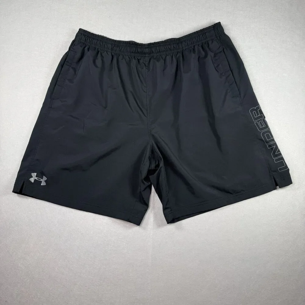 Under Armour Men's Athletic Shorts Black/Gray Size XXL Drawstring Elastic Waist